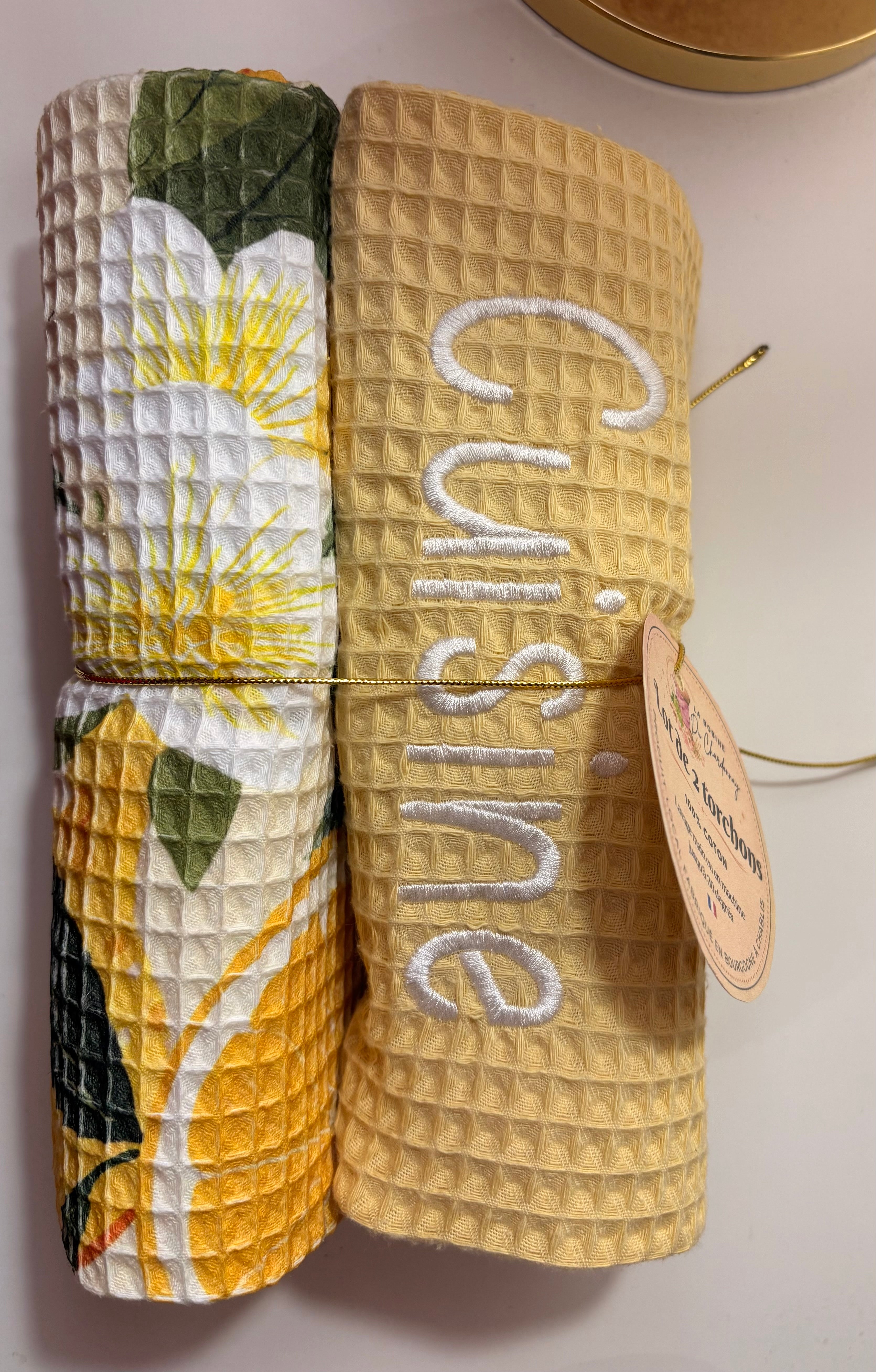 Lot de 2 torchons nid d’abeilles