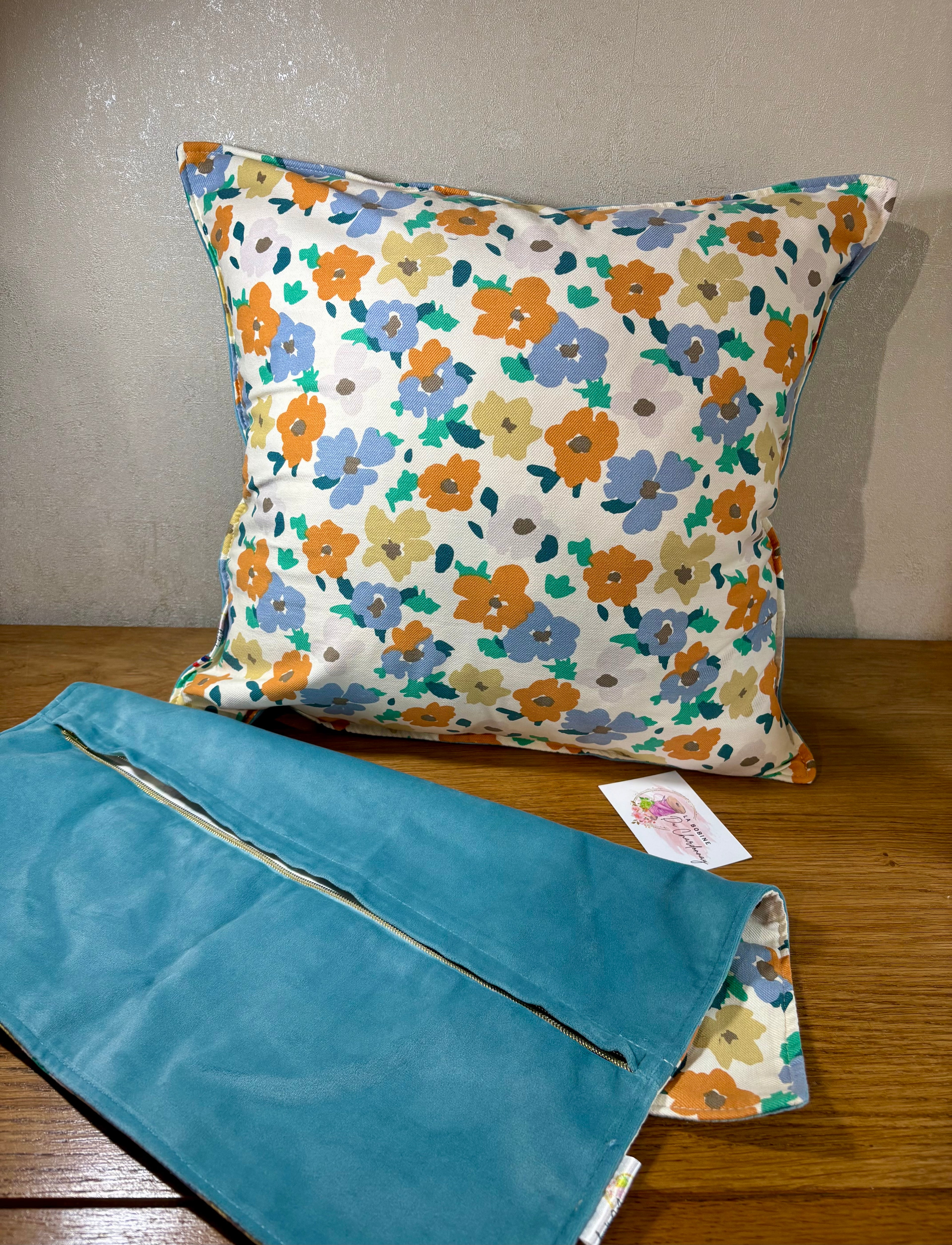 Housse de coussin bi-matière