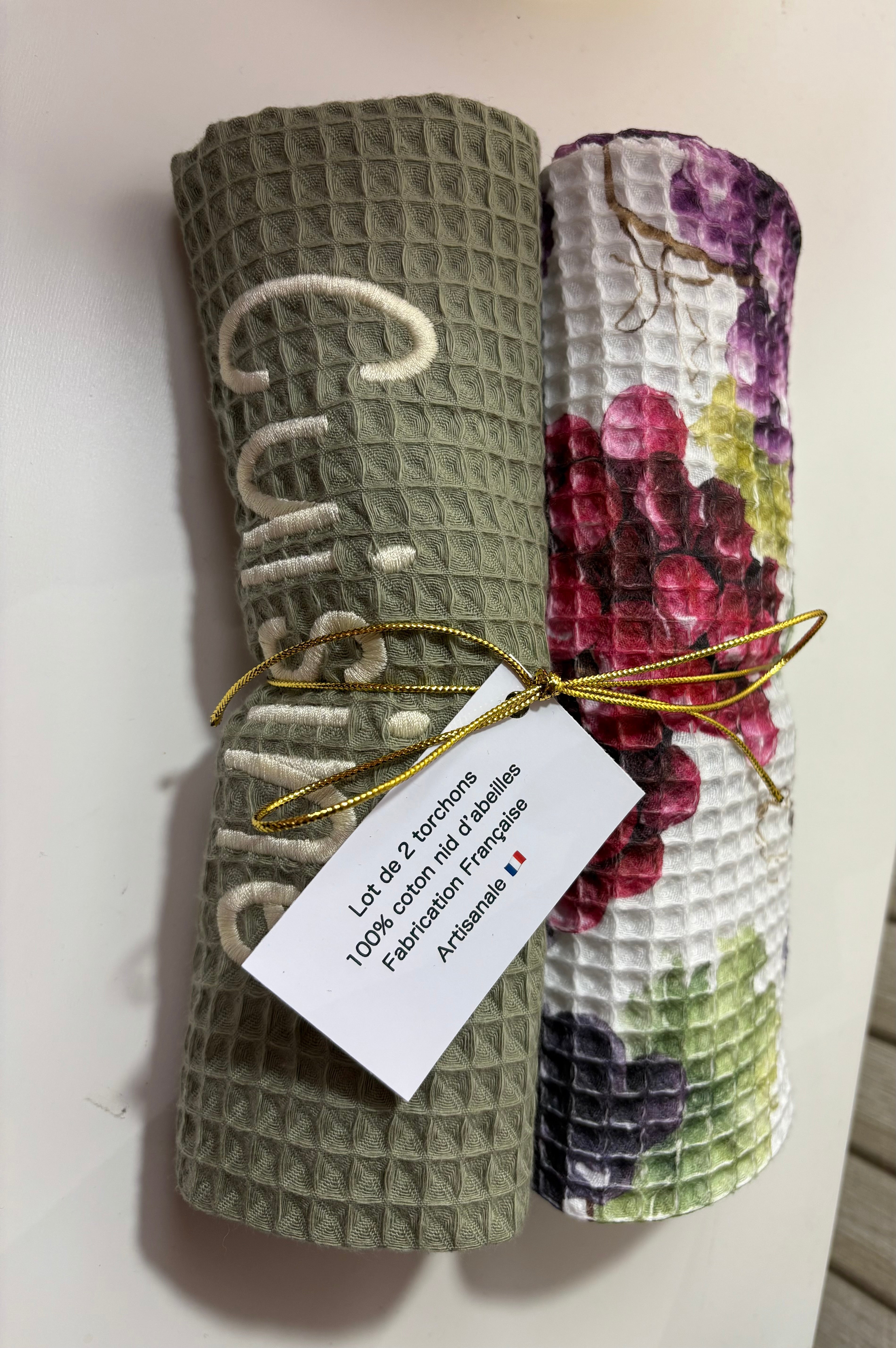 Lot de 2 torchons nid d’abeilles