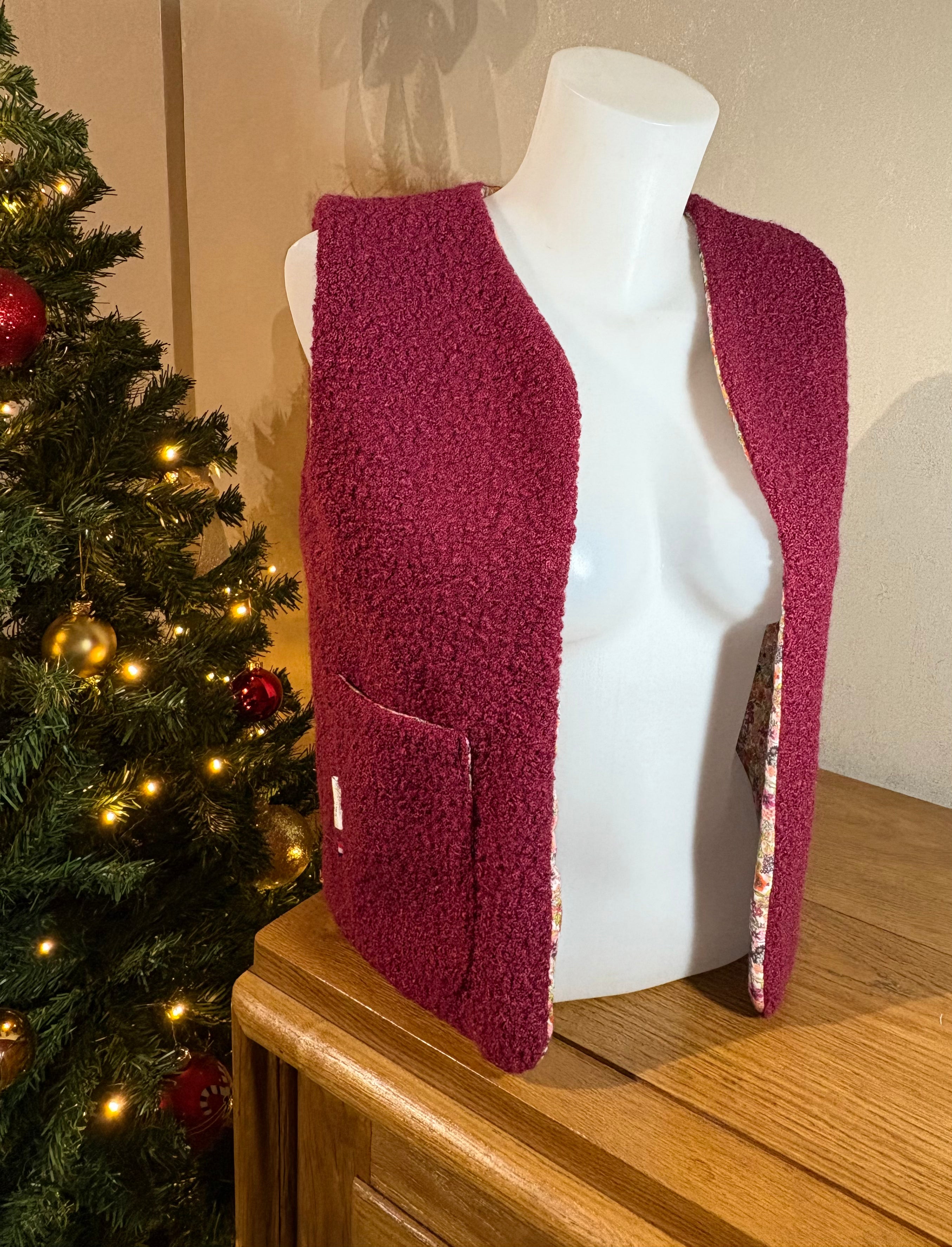 Gilet de berger réversible lie-de-vin